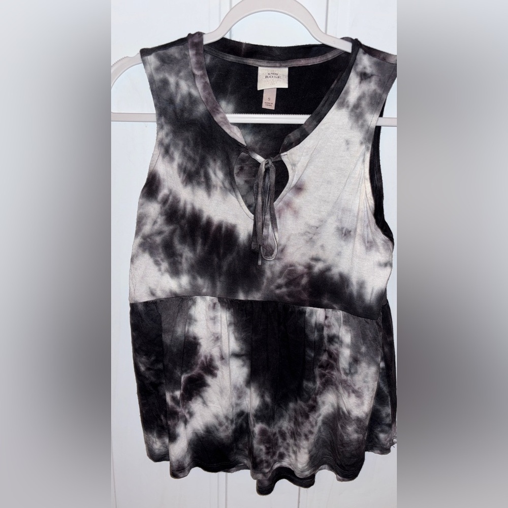 Knox Rose Black and Gray Tie-Dye Tank Top